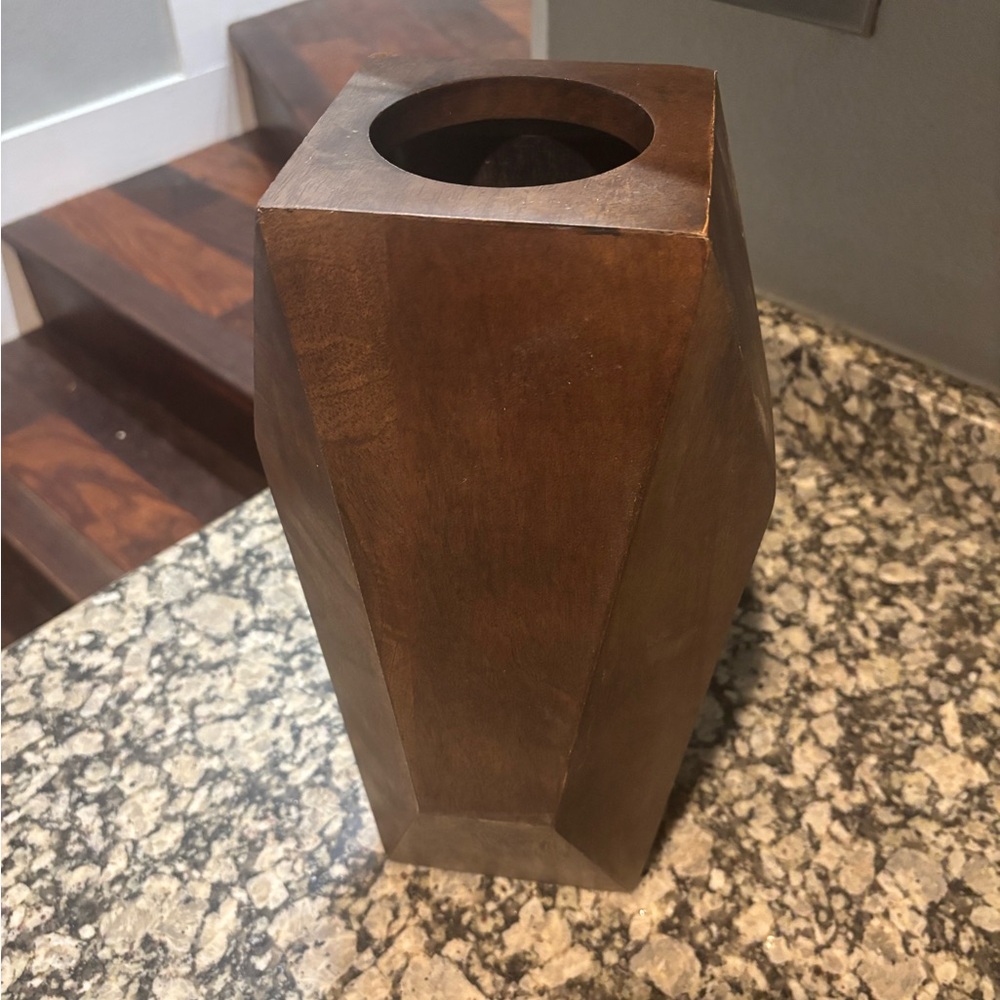 Geometric Brown Wooden Vase
